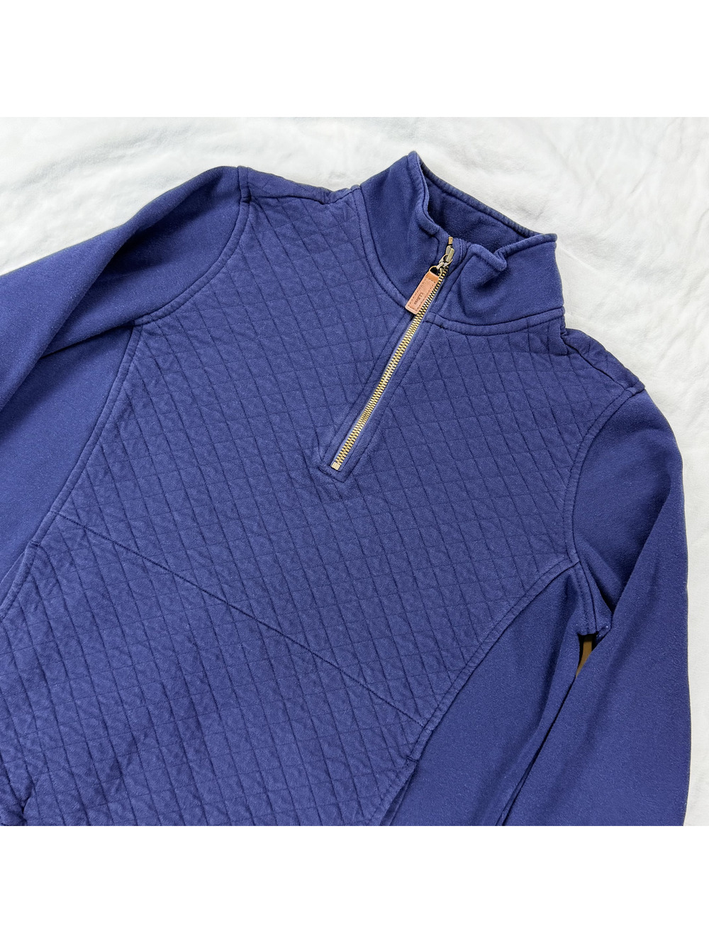L.L.Bean Women's S Quilted Quarter Zip Pullover Blue Kangaroo Pocket Sweatshirt